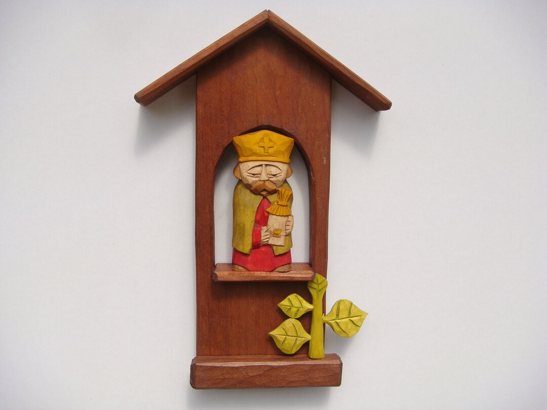 SHRINE With St. AMBROSE Patron Saint of Bees Handcrafted Wooden