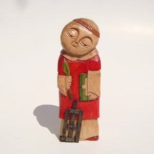 Hl. LORENZO, Schutzpatron der Köche, Feuerwehrmänner und Bäcker - handgefertigte Holzskulptur
