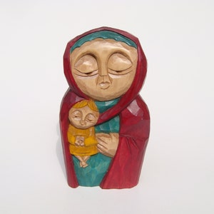 VIRGIN MARY with Jesus - handcrafted wooden sculpture