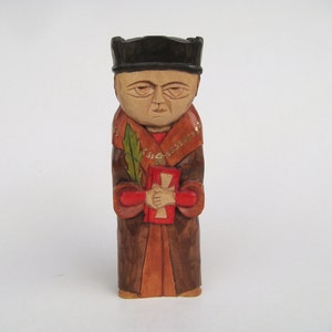 St. THOMAS MOORE, patron of lawyers, chancellor, judge, scholar-handcrafted wooden sculpture