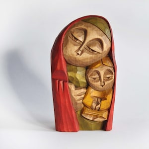 VIRGIN MARY with Jesus - handcrafted wooden sculpture