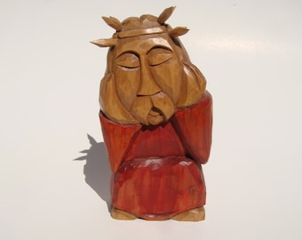 PENSIVE JESUS CHRIST handcrafted wooden sculpture