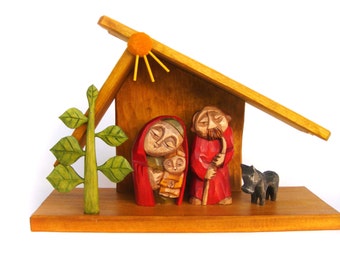 CHRISTMAS CRIB handcrafted wooded construction sculpture