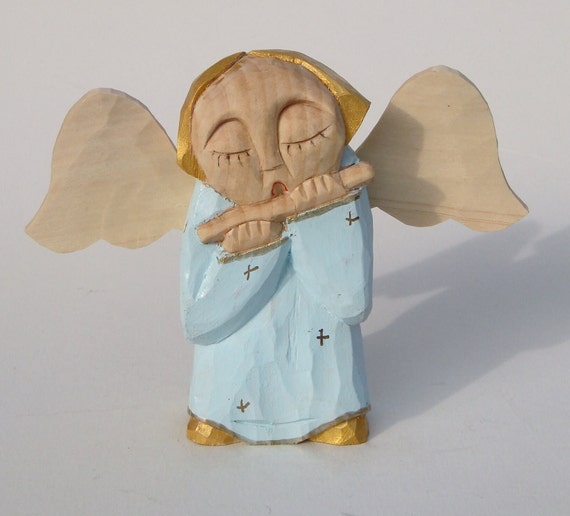 フルートを演奏する天使 - 手作りの木彫り - Etsy 日本