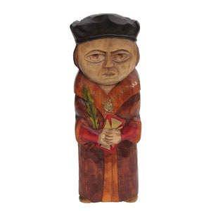 St. THOMAS MOORE, patron of lawyers, chancellor, judge, scholar-handcrafted wooden sculpture