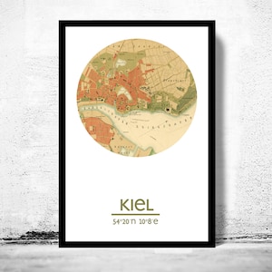 KIEL Stadt Karte Poster Druck, Einzugsgeschenk, Geschenke für Ihn, Wohnzimmer Wand Kunst, City Poster Wand Kunst