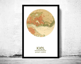 KIEL - poster della città - stampa del poster della mappa della città Vintage Poster Wall Art Stampa