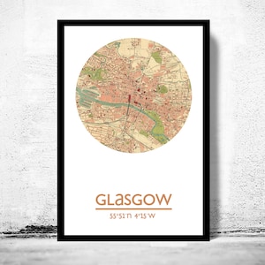 GLASGOW City Map Poster Print, Travel Prints, Housewarming gift, gifts for him, Living room wall art decor, City Poster Wall Art