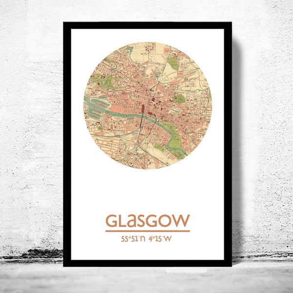 GLASGOW City Map Poster Print, Travel Prints, Housewarming gift, New Home gift, Living room wall art decor, City Poster Wall Art