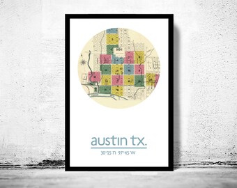 AUSTIN City Map Poster Print, Travel Prints, Housewarming gift, New Home gift, Living room wall art decor, City Poster Wall Art