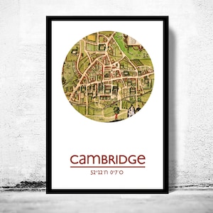 CAMBRIDGE - póster de la ciudad - impresión de póster con mapa de la ciudad / Impresión de arte de pared con póster vintage /