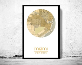 MIAMI - city poster - city map poster print  | Vintage Poster Wall Art Print |