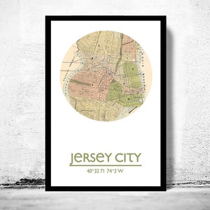Impressão de pôster de mapa da cidade de JERSEY CITY, impressões de viagem, presente de inauguração, presentes para ele, decoração de arte de parede de sala de estar, arte de parede de pôster de cidade