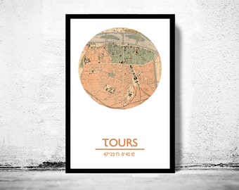 TOURS City Map Poster Print, Travel Prints, Housewarming gift, New Home gift, Living room wall art decor, City Poster Wall Art