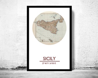 SICILY City Map Poster Print, Travel Prints, Housewarming gift, New Home gift, Living room wall art decor, City Poster Wall Art