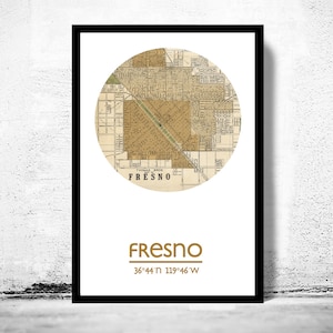 FRESNO City Map Poster Print, Travel Prints, Housewarming gift, gifts for him, Living room wall art decor, City Poster Wall Art