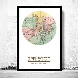 APPLETON WISCONSIN City Map Poster Print, Travel Prints, Housewarming gift, gifts for him, Living room wall art decor, City Poster Wall Art