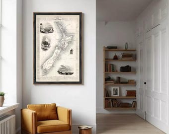 1851年のニュージーランド地図、高解像度プリント最大40x60インチ（100