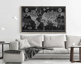 OLD WORLD MAP  - Black and Sepia - world map poster print  | Vintage Poster Wall Art Print | world map black and white