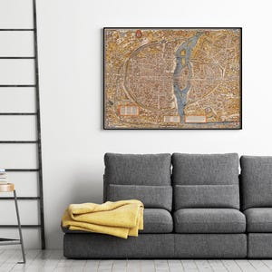 impression de carte de Paris vintage | Plan France 1550, oeuvre d'art murale