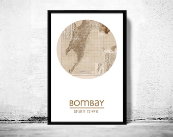 BOMBAY City Map Poster Print, Travel Prints, Housewarming gift, New Home gift, Living room wall art decor, City Poster Wall Art