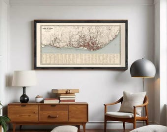 Vintage Lisbon Map Print | 1871 Portugal, Antique Wall Art