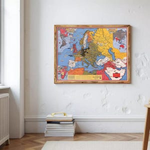 Gráfico histórico de la Segunda Guerra Mundial (1942): Eventos con fecha y aliados / Mapa mundial antiguo