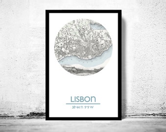 LISBON - city poster - city map poster print  | Vintage Poster Wall Art Print |
