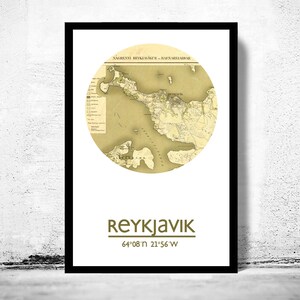 Impresión de carteles del mapa de la ciudad de REYKJAVIK, impresiones de viajes, regalo de inauguración de la casa, regalos para él, decoración de arte de la pared de la sala de estar, arte de la pared del cartel de la ciudad