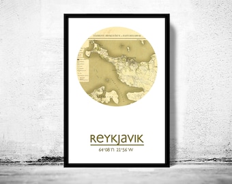 REYKJAVIK City Map Poster Print, Travel Prints, Housewarming gift, New Home gift, Living room wall art decor, City Poster Wall Art