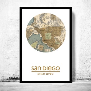 SAN DIEGO City Map Poster Print, Travel Prints, Housewarming gift, gifts for him, Living room wall art decor, City Poster Wall Art