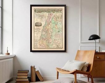 Vintage Map of Palestine & Jerusalem 1873 | Bible Lands Print
