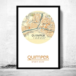 QUIMPER Stadt Karte Poster Druck, Einzugsgeschenk, Geschenke für Ihn, Wohnzimmer Wand Kunst, City Poster Wand Kunst