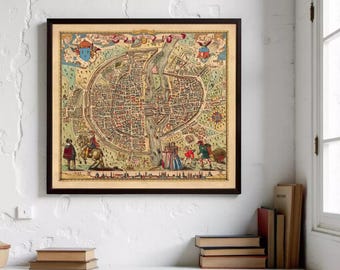 パリのヴィンテージ地図 1742年 パリの古地図 フランス 修復装飾