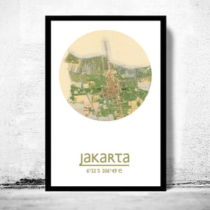 JAKARTA City Karte Poster Druck, Einweihungsparty Geschenk, Geschenke für Ihn, Wohnzimmer Wand Kunst, City Poster Wand Kunst