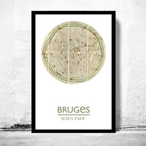 Póster con mapa de la ciudad de BRUJAS, impresiones de viaje, regalo de inauguración de la casa, regalos para él, decoración de pared para sala de estar, póster de pared con la ciudad