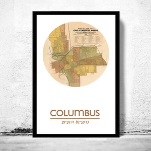 COLUMBUS OHIO City Map Poster Print, Travel Prints, Housewarming gift, gifts for him, Living room wall art decor, City Poster Wall Art