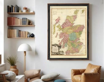 Mapa antiguo de Escocia impreso / Arte mural histórico de 1778