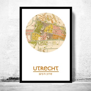 Impression d'affiche de carte de la ville d'UTRECHT, impressions de voyage, cadeau de pendaison de crémaillère, cadeaux pour lui, décoration d'art mural de salon, art mural d'affiche de ville