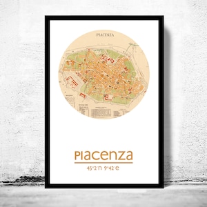 Impression d'affiche de carte de la ville de PIACENZA, impressions de voyage, cadeau de pendaison de crémaillère, cadeaux pour lui, décoration d'art mural de salon, art mural d'affiche de ville