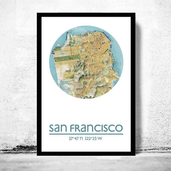 SAN FRANCISCO City Map Poster Print, Travel Prints, Housewarming gift, New Home gift, Living room wall art decor, City Poster Wall Art