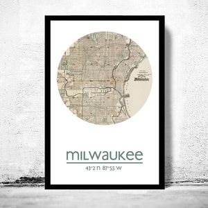 Impressão de pôster de mapa da cidade de MILWAUKEE, impressões de viagem, presente de inauguração, presentes para ele, decoração de arte de parede de sala de estar, arte de parede de pôster de cidade