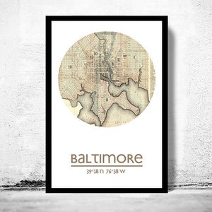 Póster con mapa de la ciudad de BALTIMORE, impresiones de viajes, regalo de inauguración de la casa, regalos para él, decoración de pared de sala de estar, póster de arte de pared de la ciudad