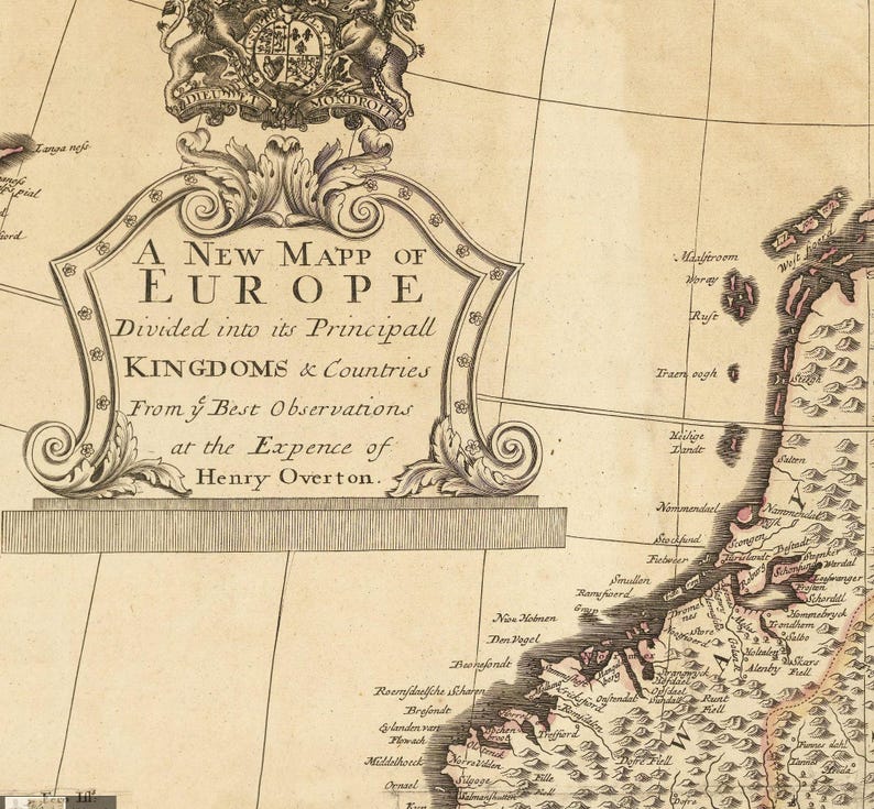1741 Vintage Europe Map | Antique Style Gravure Art Print - Etsy