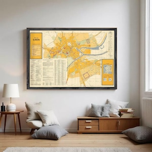Impresión del mapa de Caen, Francia / Arte mural vintage de 1942