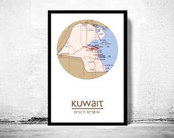 KUWAIT - city poster - city map poster print  | Vintage Poster Wall Art Print |