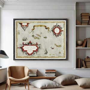Açores Azores Islands Vintage Map Print | 1584 Portuguese Wall Art