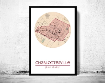 CHARLOTTESVILLE VA - city poster - city map poster print  | Vintage Poster Wall Art Print |