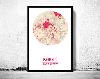 RABAT City Map Poster Print, Travel Prints, Housewarming gift, New Home gift, Living room wall art decor, City Poster Wall Art