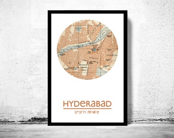 HYDERABAD City Map Poster Print, Travel Prints, Housewarming gift, New Home gift, Living room wall art decor, City Poster Wall Art